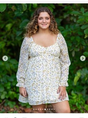 Reformation Cream Floral Long Sleeve Smocked Mini Dress